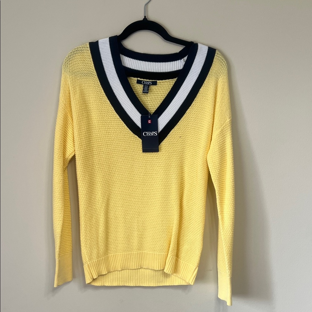 Chaps Yellow and Navy V-Neck Women's Sweater